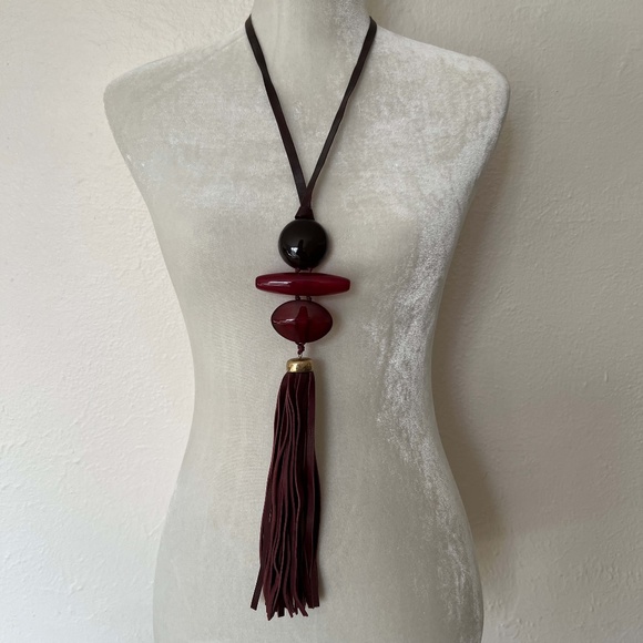 Jewelry - Long Pendant Necklace with Leather Tassel